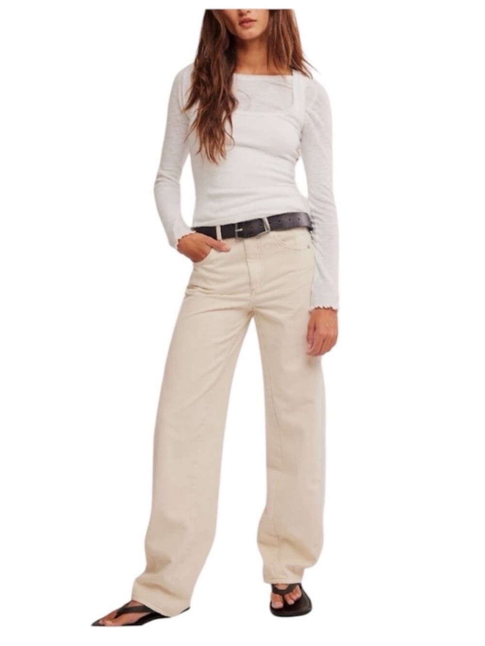 We The Free People Aster Jeans 31 Cream High Rise Straight Coastal Minimalist